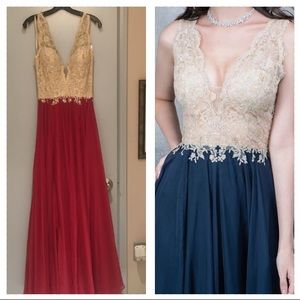 Nina Canacci Scalloped Plunging Illusion Gown 8